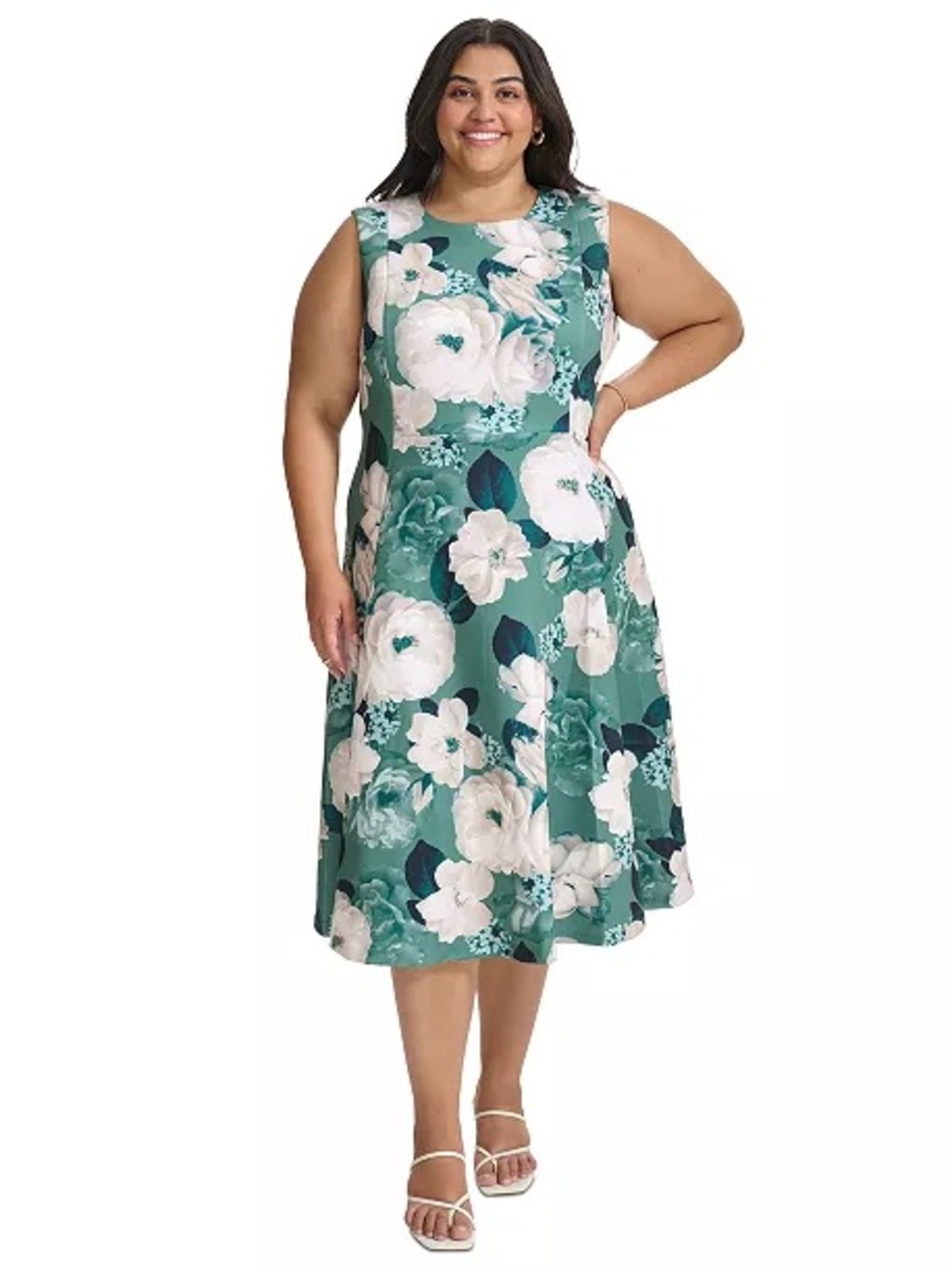 Calvin Klein Green Floral Sleeveless Midi Dress
